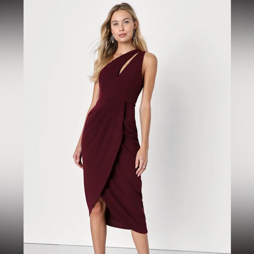 Lulu’s So Flirty Burgundy One-Shoulder Cutout Asymmetrical Dress